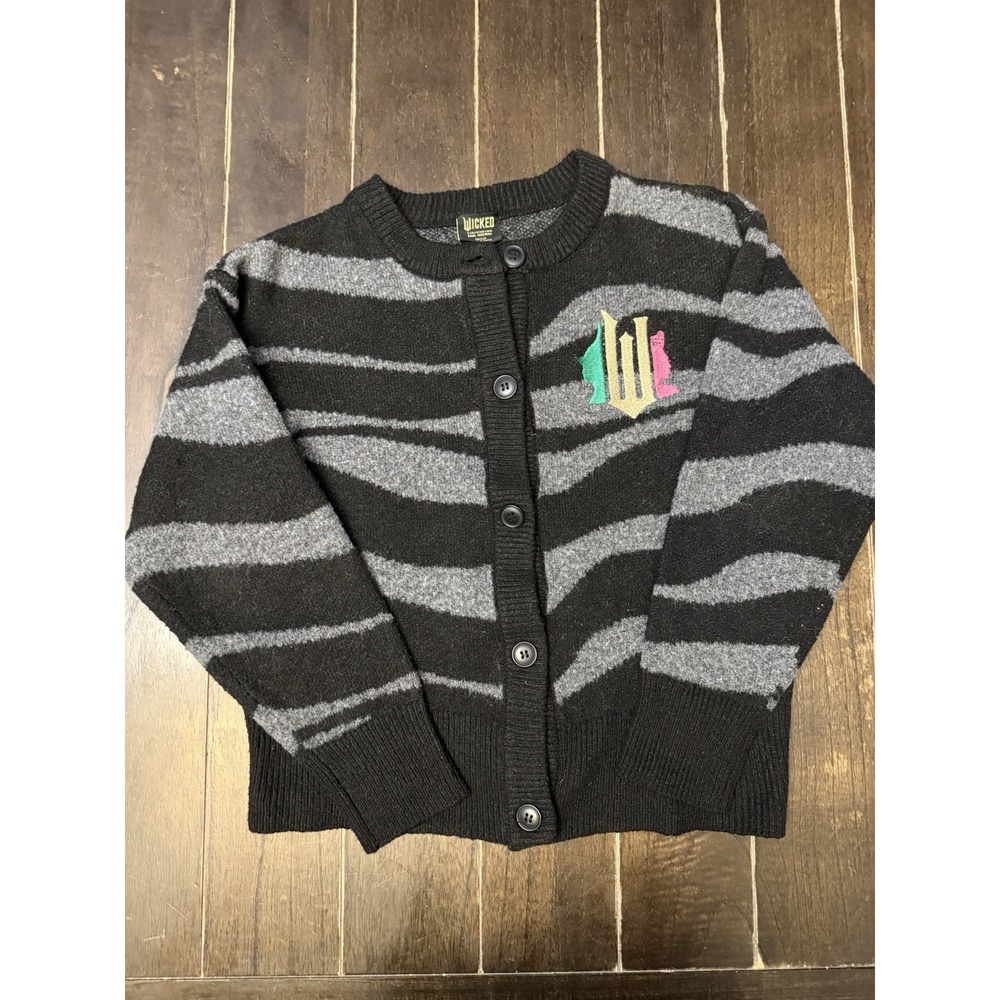 Wicked Paul Tazewell Cardigan Womens Small Black Gray Zebra Embroidered